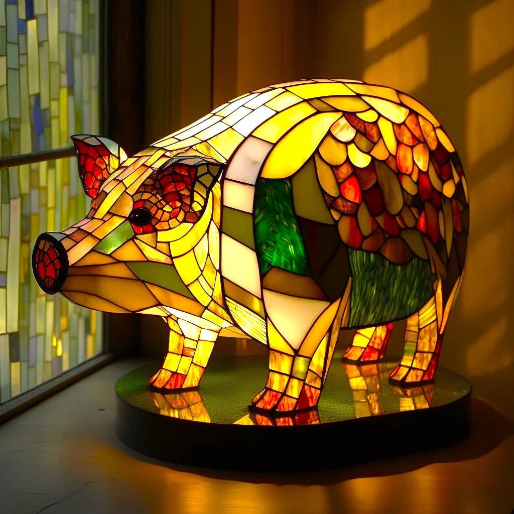 Tiffany Style Stained Glass Table Lamp with Mosaic Animal Silhouette - Image 3
