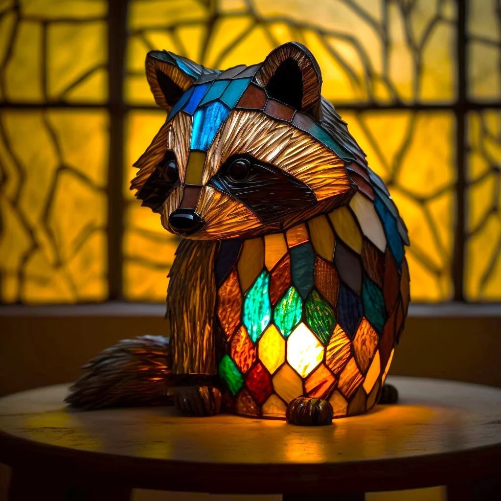 Tiffany Style Stained Glass Table Lamp with Mosaic Animal Silhouette - Image 5