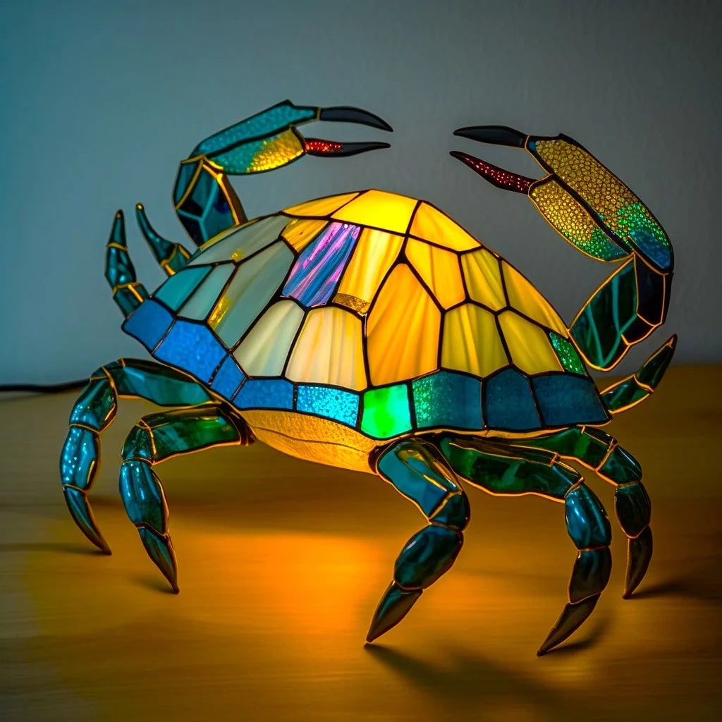 Tiffany Style Stained Glass Table Lamp with Mosaic Animal Silhouette - Image 6