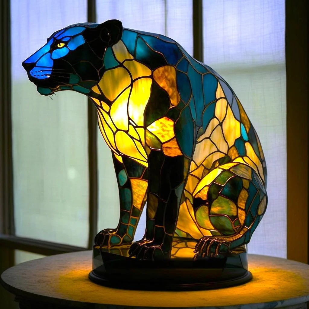 Tiffany Style Stained Glass Table Lamp with Mosaic Animal Silhouette - Image 7