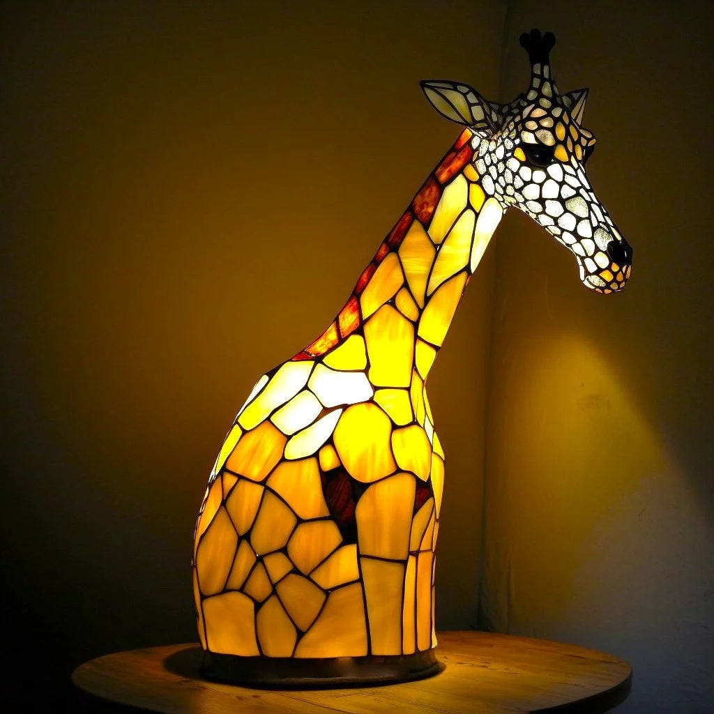 Tiffany Style Stained Glass Table Lamp with Mosaic Animal Silhouette - Image 8