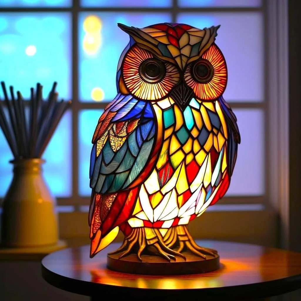 Tiffany Style Stained Glass Table Lamp with Mosaic Animal Silhouette - Image 9