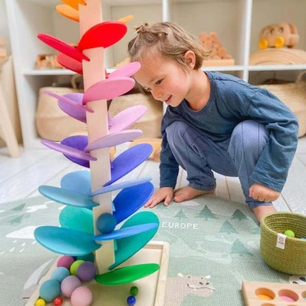 Toddler Marble Run Toy Wooden Sound Tree with Cascading Balls and Rainbow Colors - Image 3