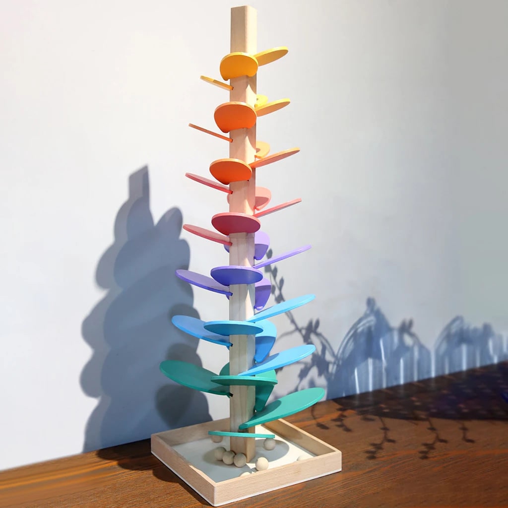 Toddler Marble Run Toy Wooden Sound Tree with Cascading Balls and Rainbow Colors - Image 7
