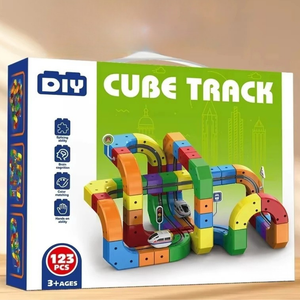 Toy Train Set Electric with Building Block Modular Track and Rechargeable USB Power - Image 1