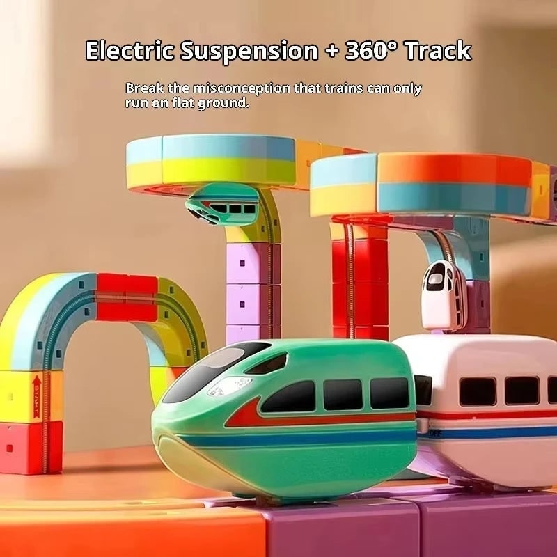 Toy Train Set Electric with Building Block Modular Track and Rechargeable USB Power - Image 2