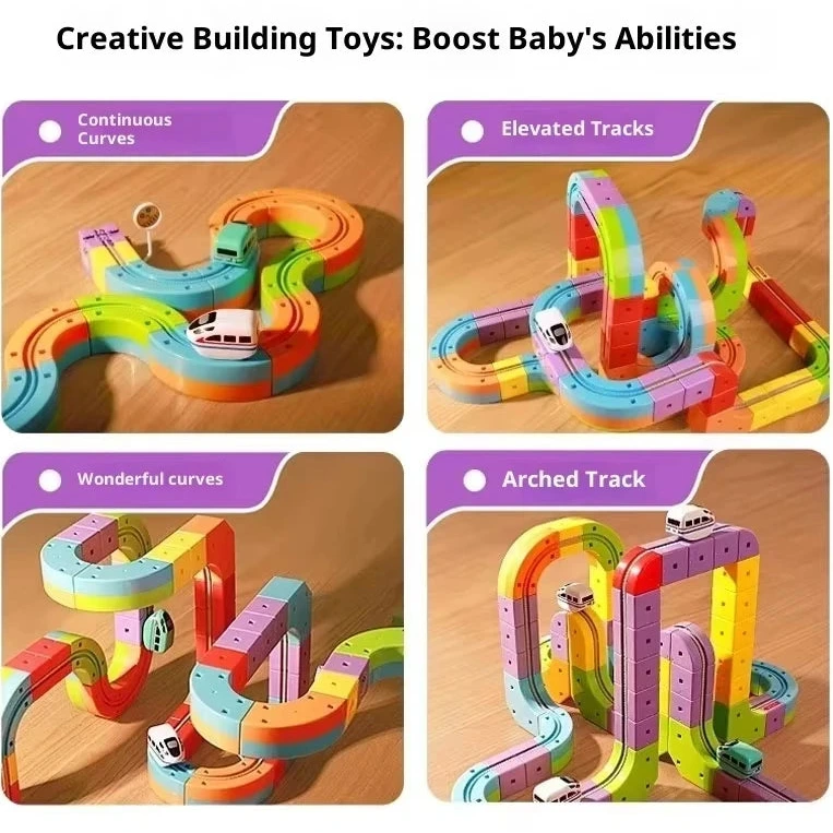 Toy Train Set Electric with Building Block Modular Track and Rechargeable USB Power - Image 3