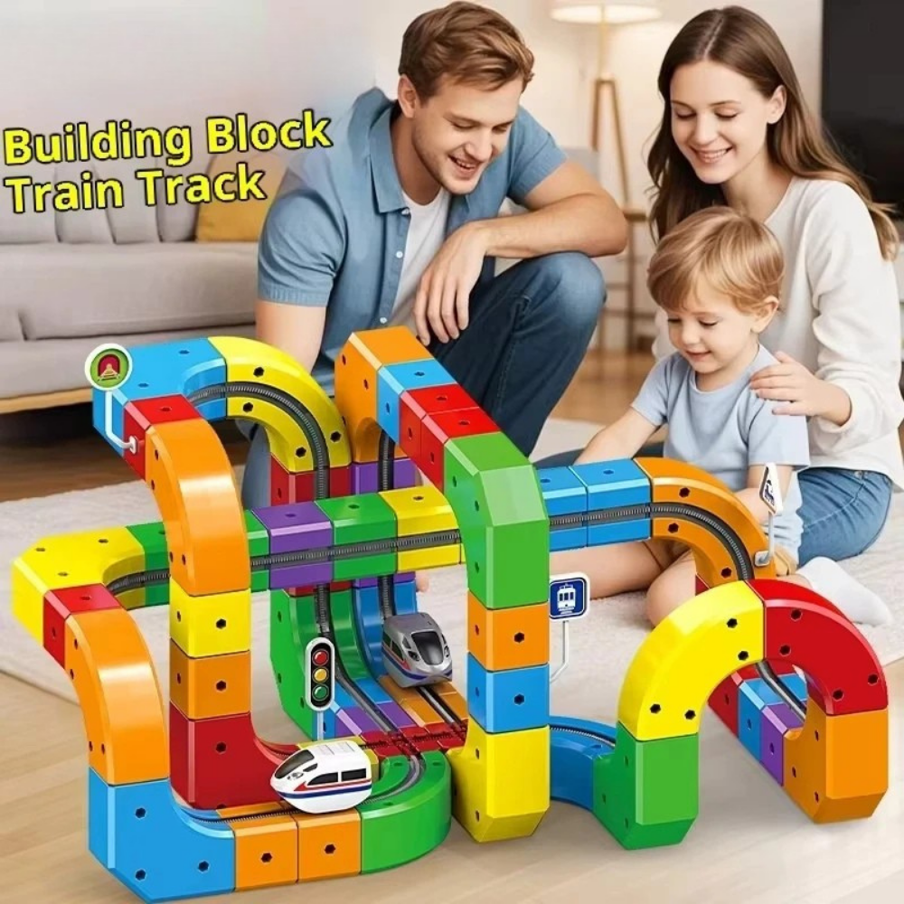 Toy Train Set Electric with Building Block Modular Track and Rechargeable USB Power - Image 4