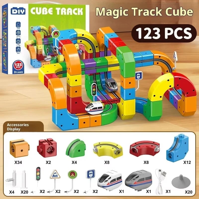 Toy Train Set Electric with Building Block Modular Track and Rechargeable USB Power - Image 6