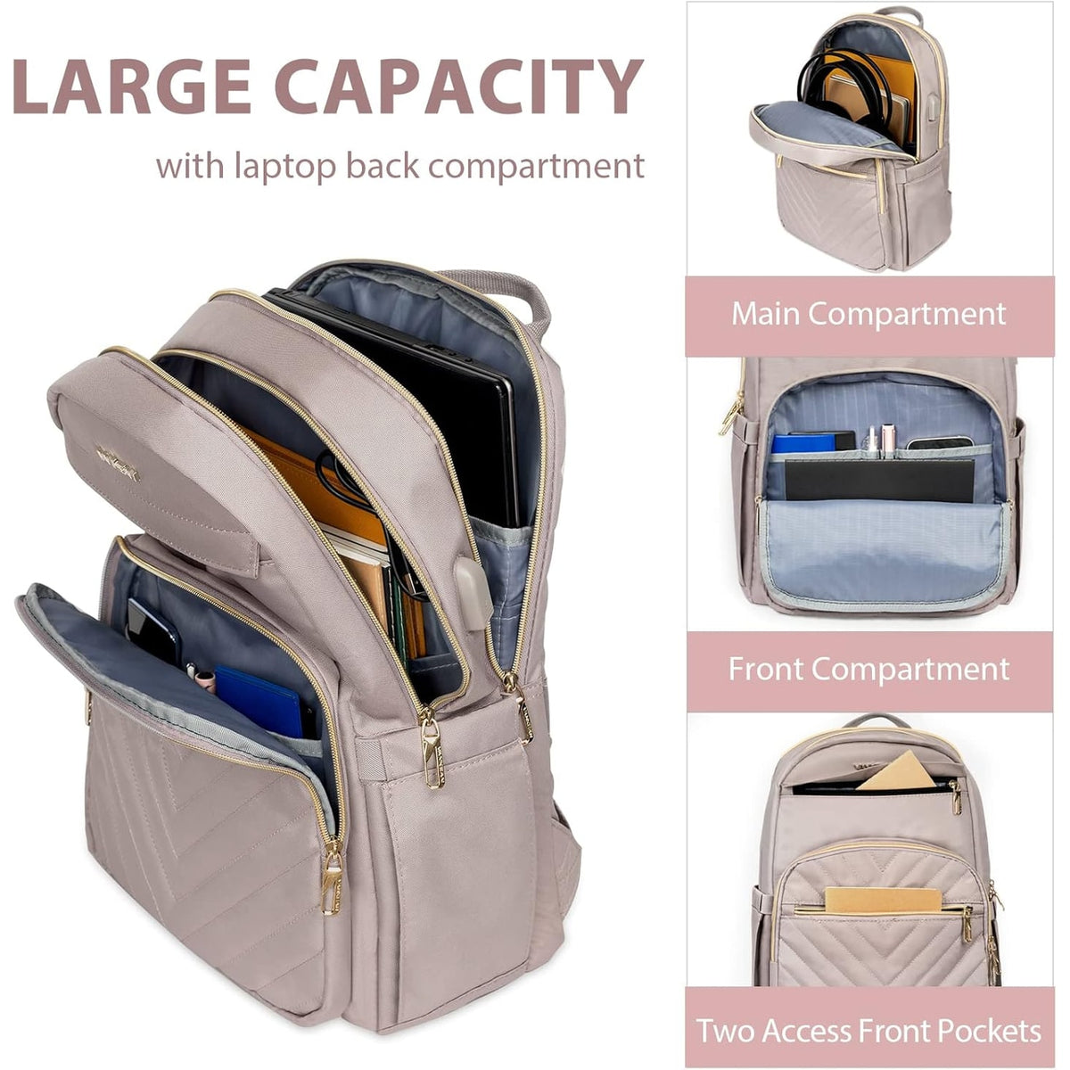 Travel Laptop Backpack with USB Charging Port Padded Compartment and Multiple Organizer Pockets - Image 10