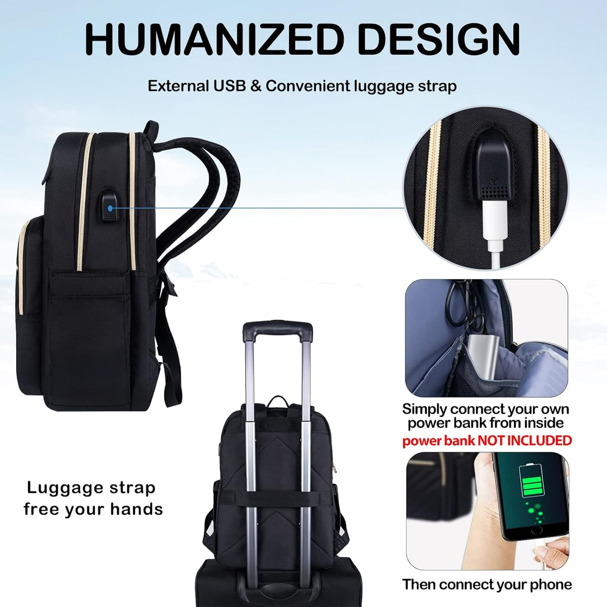 Travel Laptop Backpack with USB Charging Port Padded Compartment and Multiple Organizer Pockets - Image 4