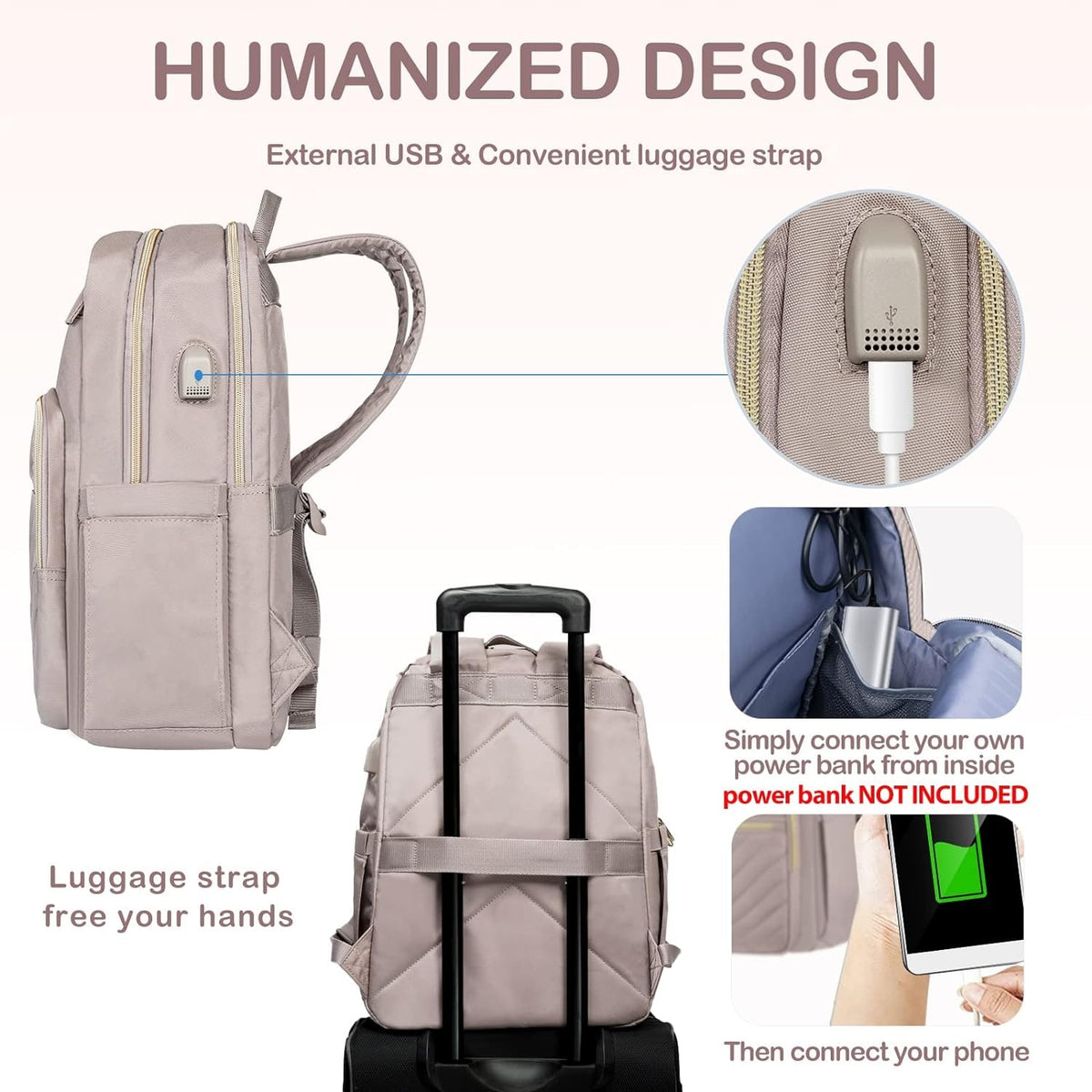 Travel Laptop Backpack with USB Charging Port Padded Compartment and Multiple Organizer Pockets - Image 8