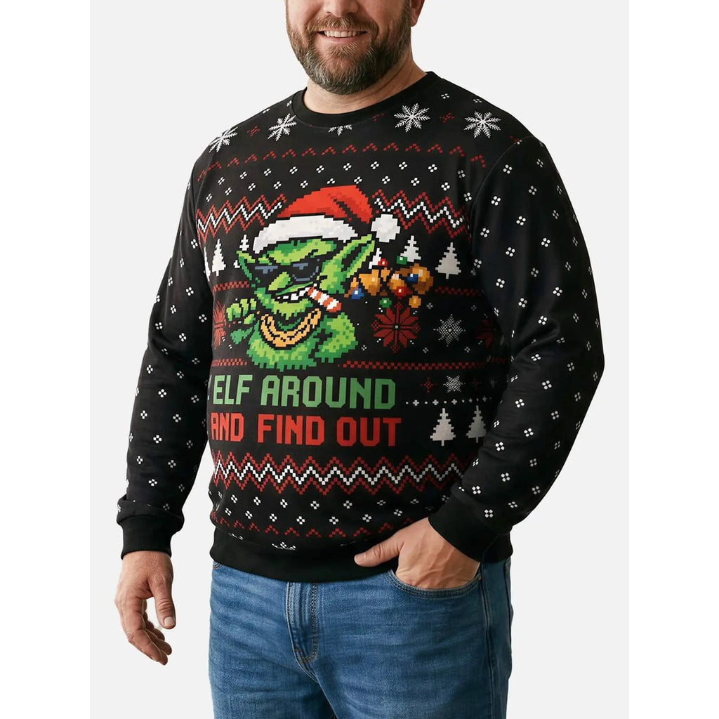 Ugly Christmas Sweater Funny Women's Crew Neck with Fair Isle and Goblin Graphic - Image 3