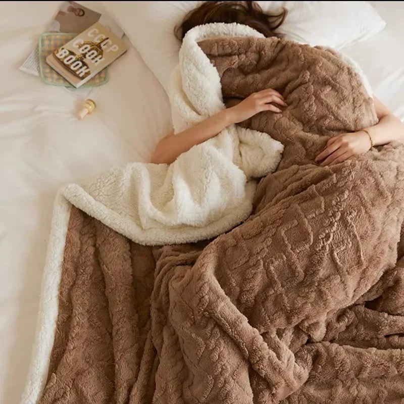 Ultra Plush Throw Blanket with Sherpa Fleece and Embossed Cable Knit Pattern - Image 1