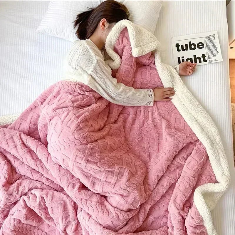 Ultra Plush Throw Blanket with Sherpa Fleece and Embossed Cable Knit Pattern - Image 2