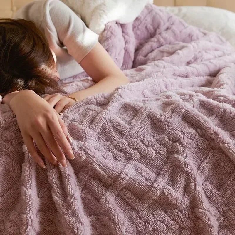 Ultra Plush Throw Blanket with Sherpa Fleece and Embossed Cable Knit Pattern - Image 3