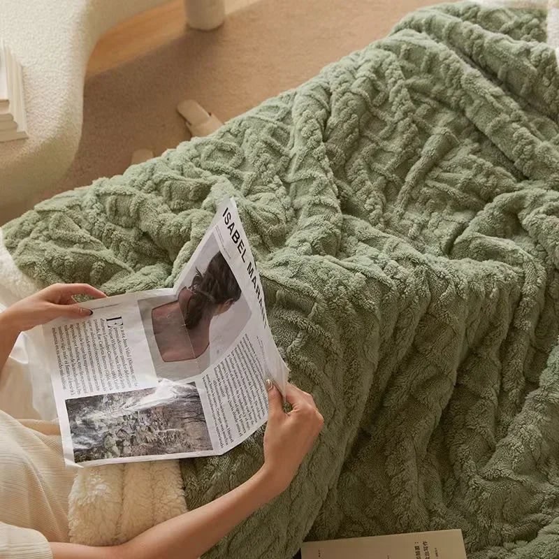 Ultra Plush Throw Blanket with Sherpa Fleece and Embossed Cable Knit Pattern - Image 5