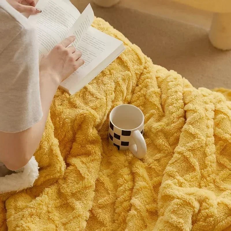 Ultra Plush Throw Blanket with Sherpa Fleece and Embossed Cable Knit Pattern - Image 6