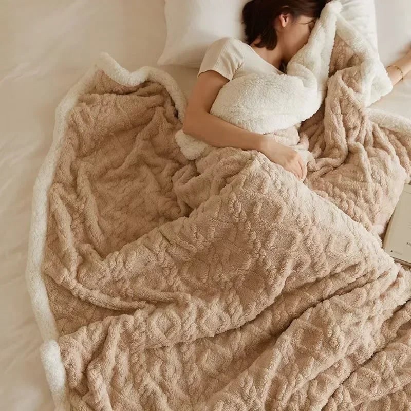 Ultra Plush Throw Blanket with Sherpa Fleece and Embossed Cable Knit Pattern - Image 7