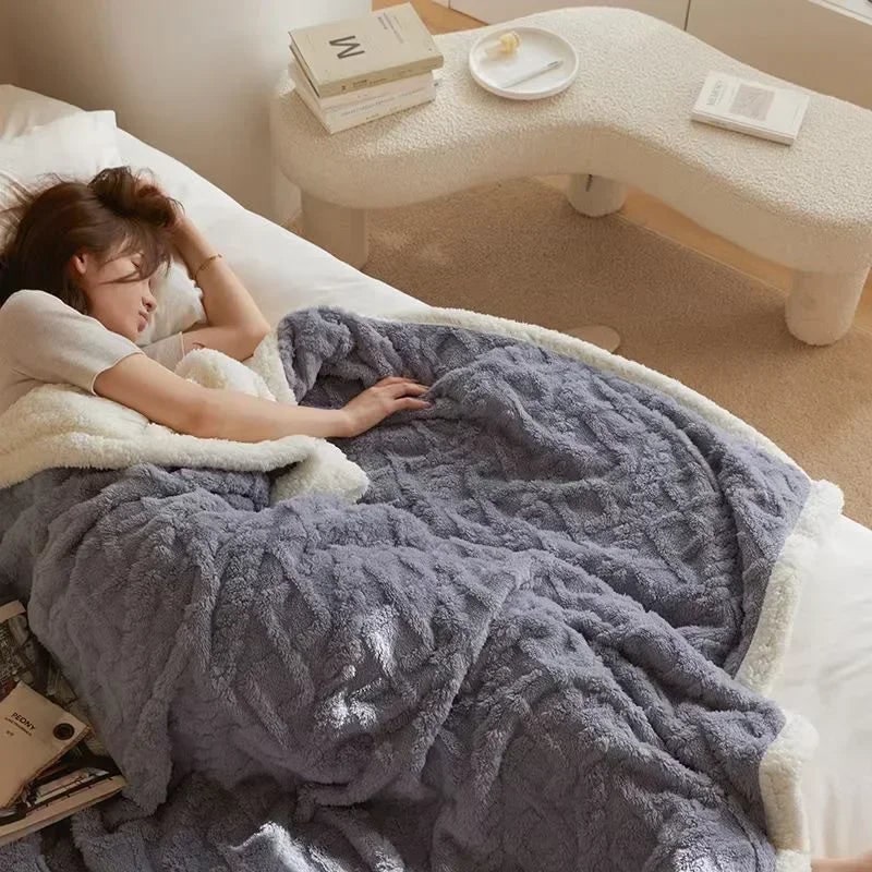 Ultra Plush Throw Blanket with Sherpa Fleece and Embossed Cable Knit Pattern - Image 8