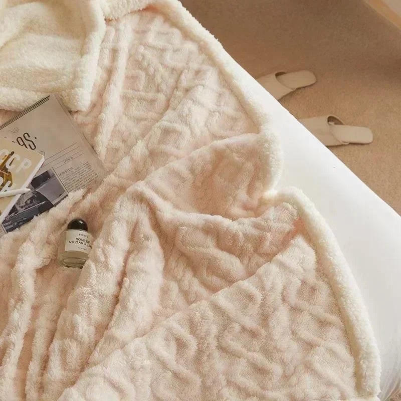 Ultra Plush Throw Blanket with Sherpa Fleece and Embossed Cable Knit Pattern - Image 9