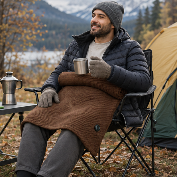 USB Heated Electric Wearable Throw Blanket with Waffle Knit and Portable Design - Image 8