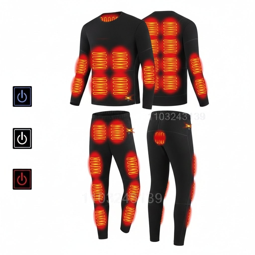 USB Heated Long Johns Thermal Underwear Set with Three Temperature Settings for Cold Weather - Image 3