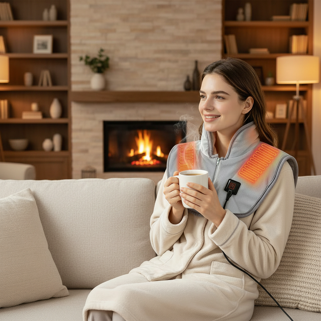 USB Neck and Shoulder Electric Heating Pad with Fleece Collar and Zipper Closure - Image 1
