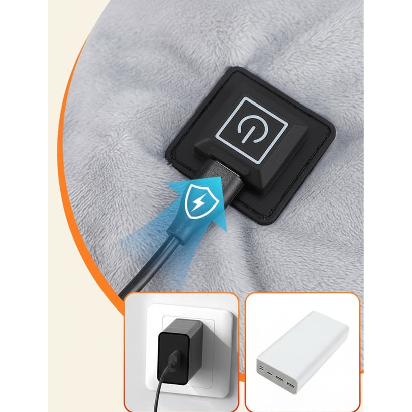 USB Neck and Shoulder Electric Heating Pad with Fleece Collar and Zipper Closure - Image 4