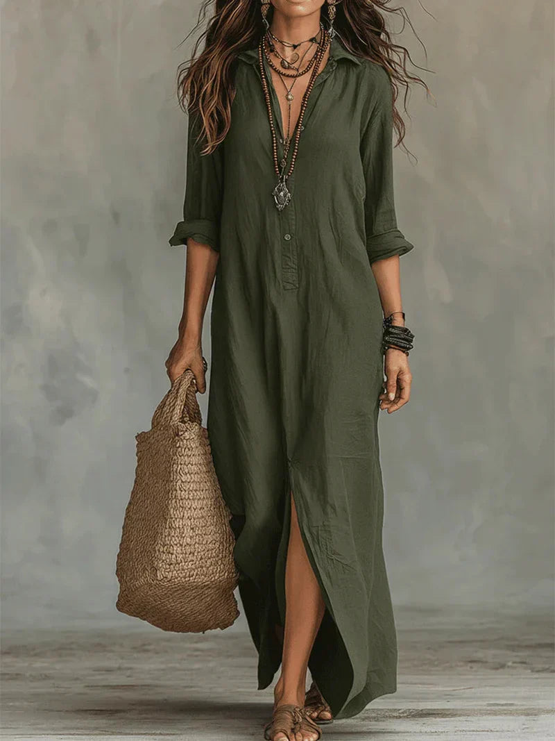 Vanessa | Abito Camicia Donna Lungo con Spacco Verde