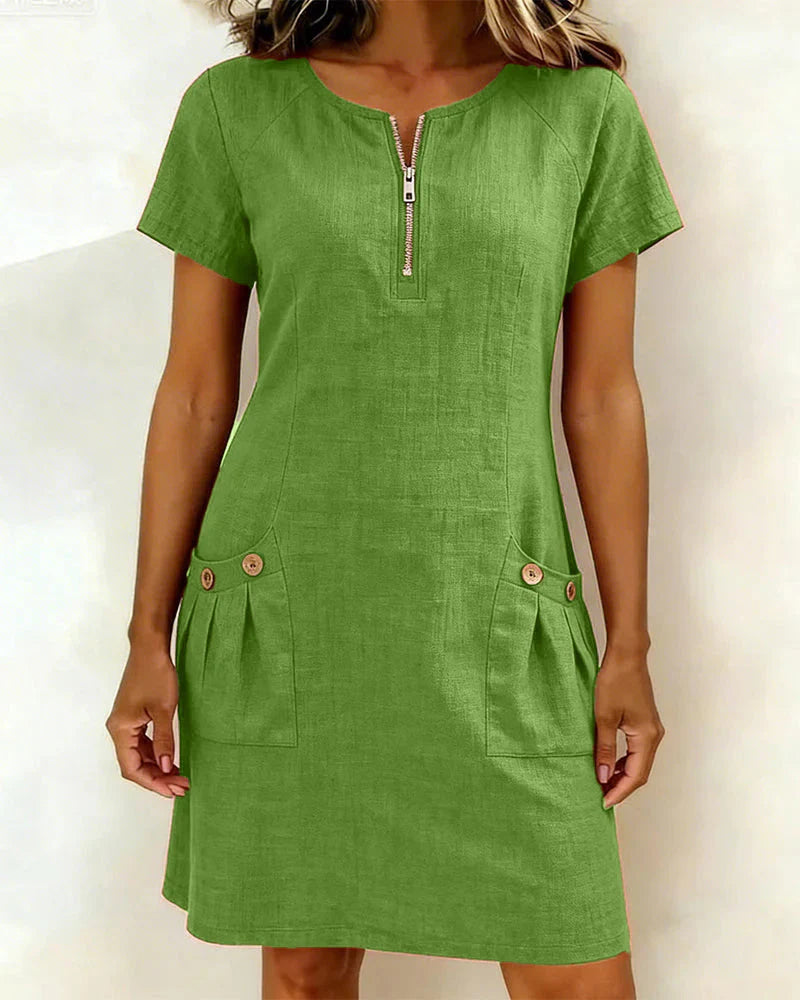 Vanessa | Abito Corto Zip Frontale A-Line Verde