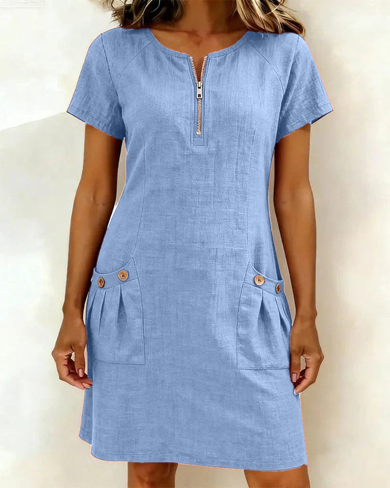 Vanessa | Abito Corto Zip Frontale A-Line Blu