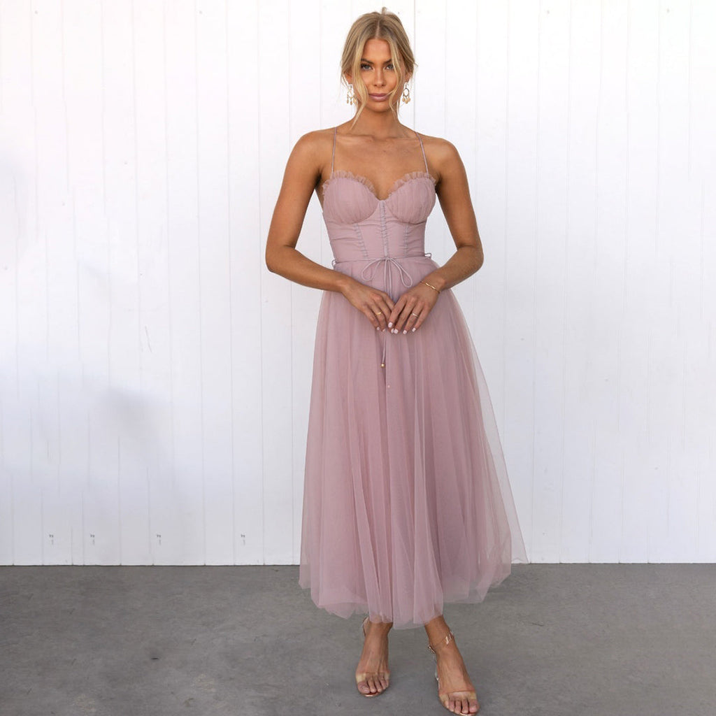 Vanessa | Abito Midi Donna Scollo Cuore Tulle Rosa