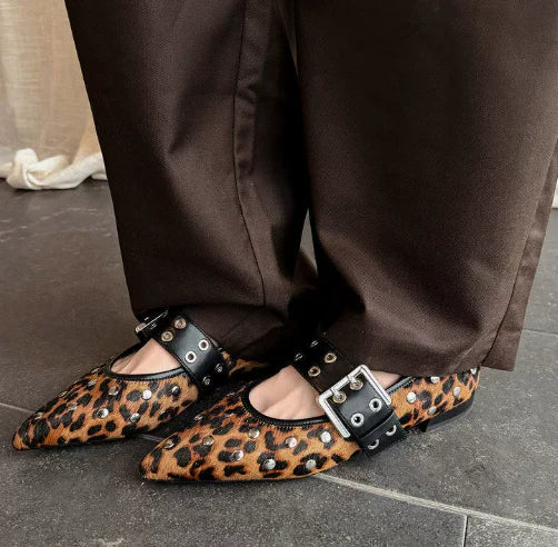 Vanessa | Ballerine Donna Borchie Punta Appuntita Leopardato