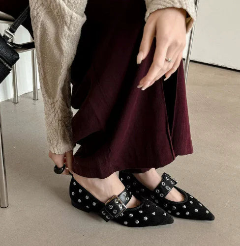 Vanessa | Ballerine Donna Borchie Punta Appuntita Nero