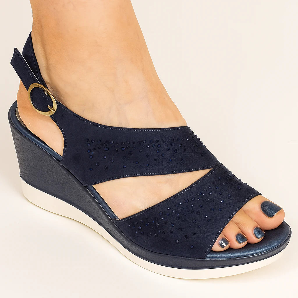 Vanessa | Sandalo Donna Zeppa Strass Blu