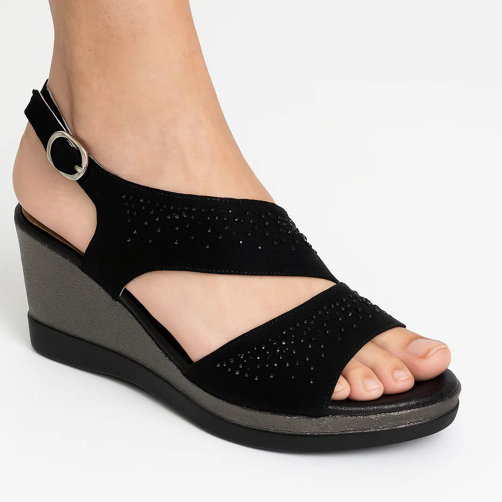 Vanessa | Sandalo Donna Zeppa Strass Nero