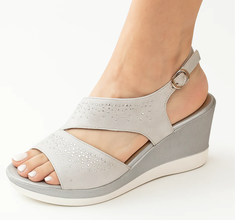Vanessa | Sandalo Donna Zeppa Strass Argento