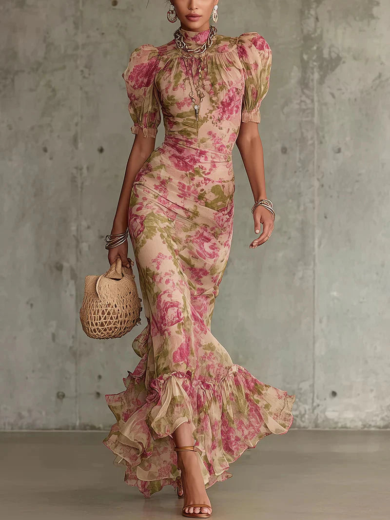 Vanessa | Vestito Lungo Floreale Maniche a Sbuffo Floral