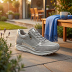 Sneakers con zeppa piattaforma da donna con zip laterale e dettagli in strass