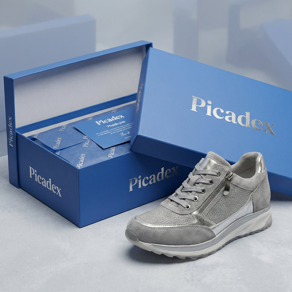 Sneakers con zeppa piattaforma da donna con zip laterale e dettagli in strass