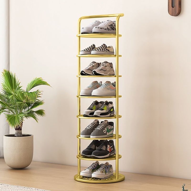 Vertical Shoe Rack with Metal Frame Freestanding Multi-Tier Round Shelves Storage - Image 1