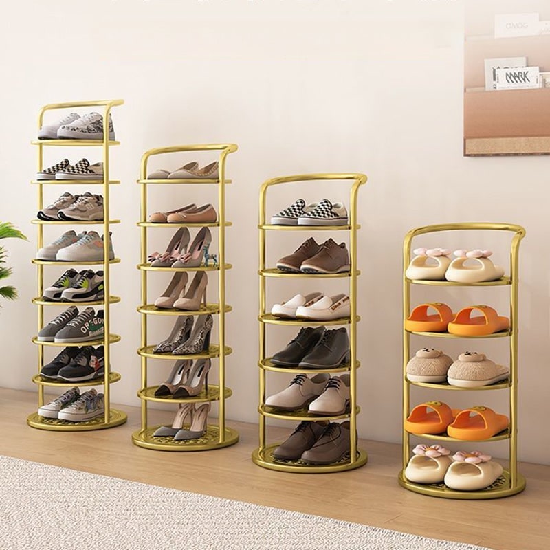 Vertical Shoe Rack with Metal Frame Freestanding Multi-Tier Round Shelves Storage - Image 10