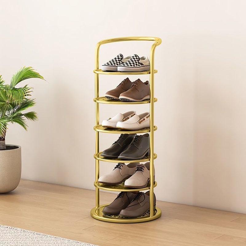Vertical Shoe Rack with Metal Frame Freestanding Multi-Tier Round Shelves Storage - Image 2