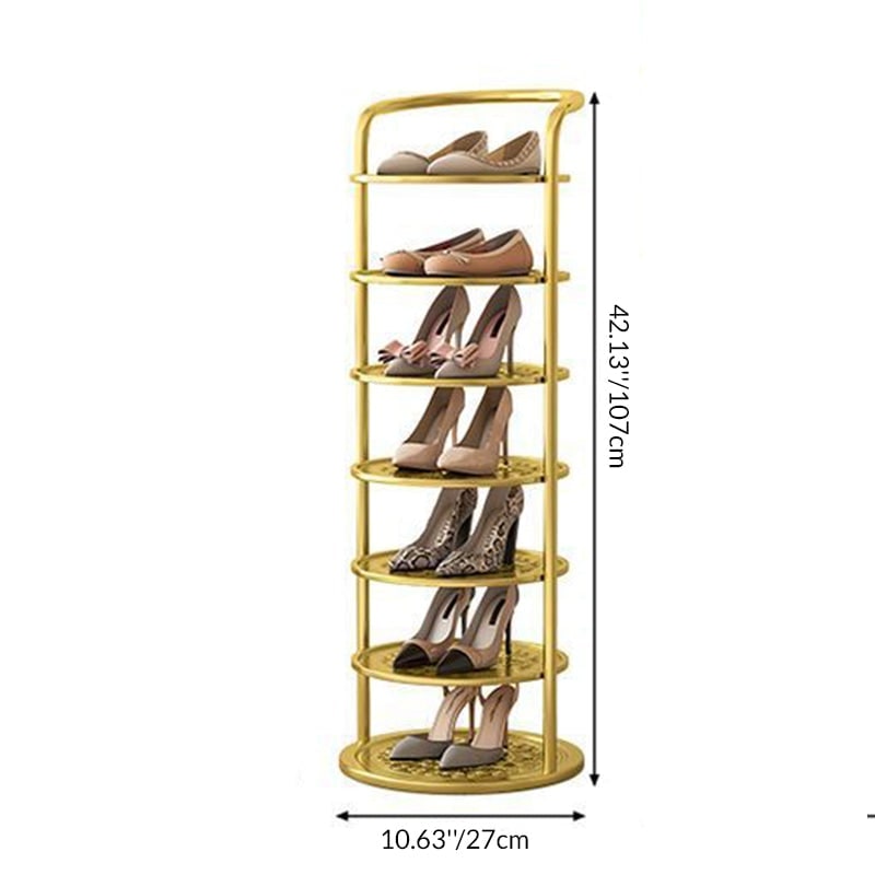 Vertical Shoe Rack with Metal Frame Freestanding Multi-Tier Round Shelves Storage - Image 6