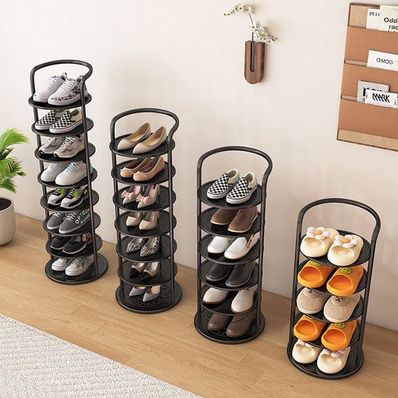 Vertical Shoe Rack with Metal Frame Freestanding Multi-Tier Round Shelves Storage - Image 9