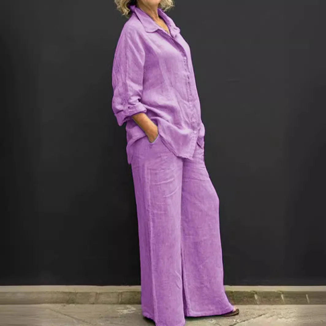 Vespera | Completo Donna Lino Camicia Pantalone Largo