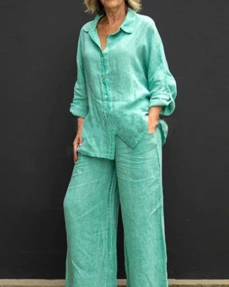 Vespera | Completo Donna Lino Camicia Pantalone Largo