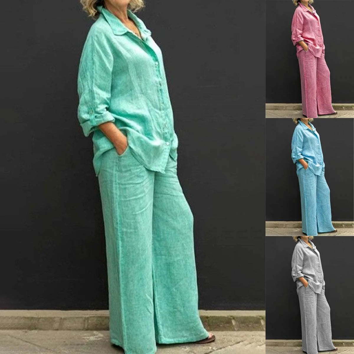 Vespera | Completo Donna Lino Camicia Pantalone Largo
