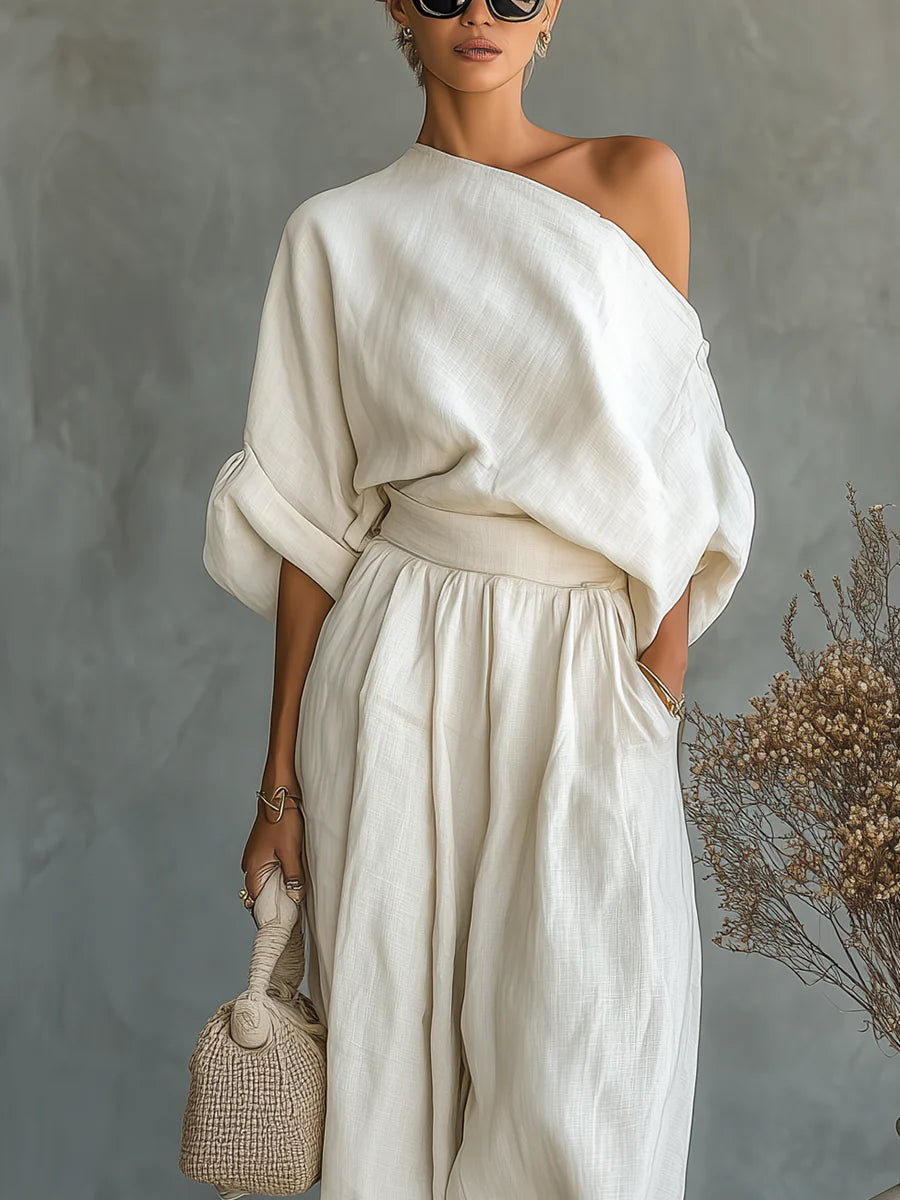 Vespera | Set Donna Top Spalle Scoperte e Pantalone Largo